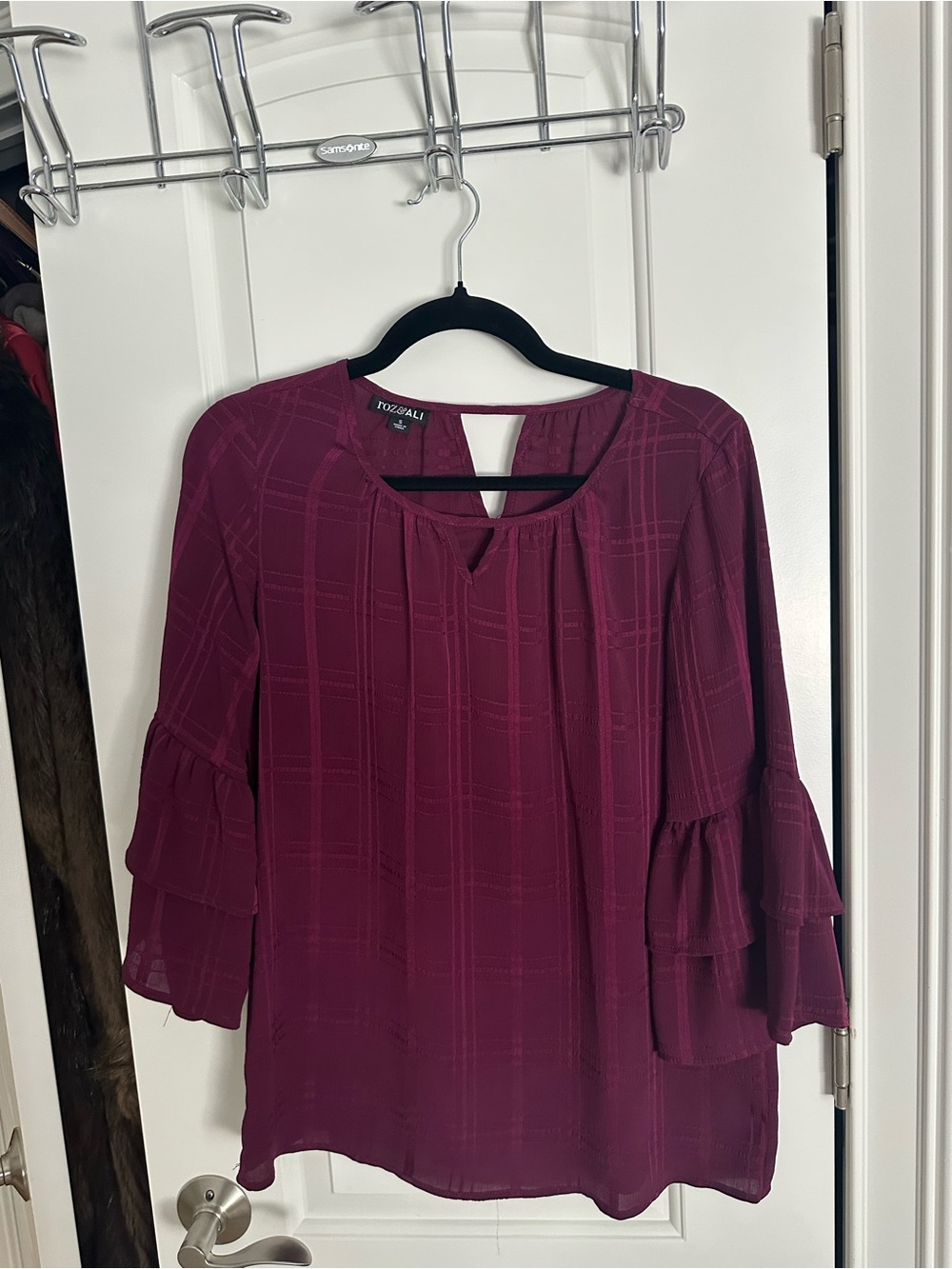 Roz & Ali Plum Tiered-Sleeve Blouse